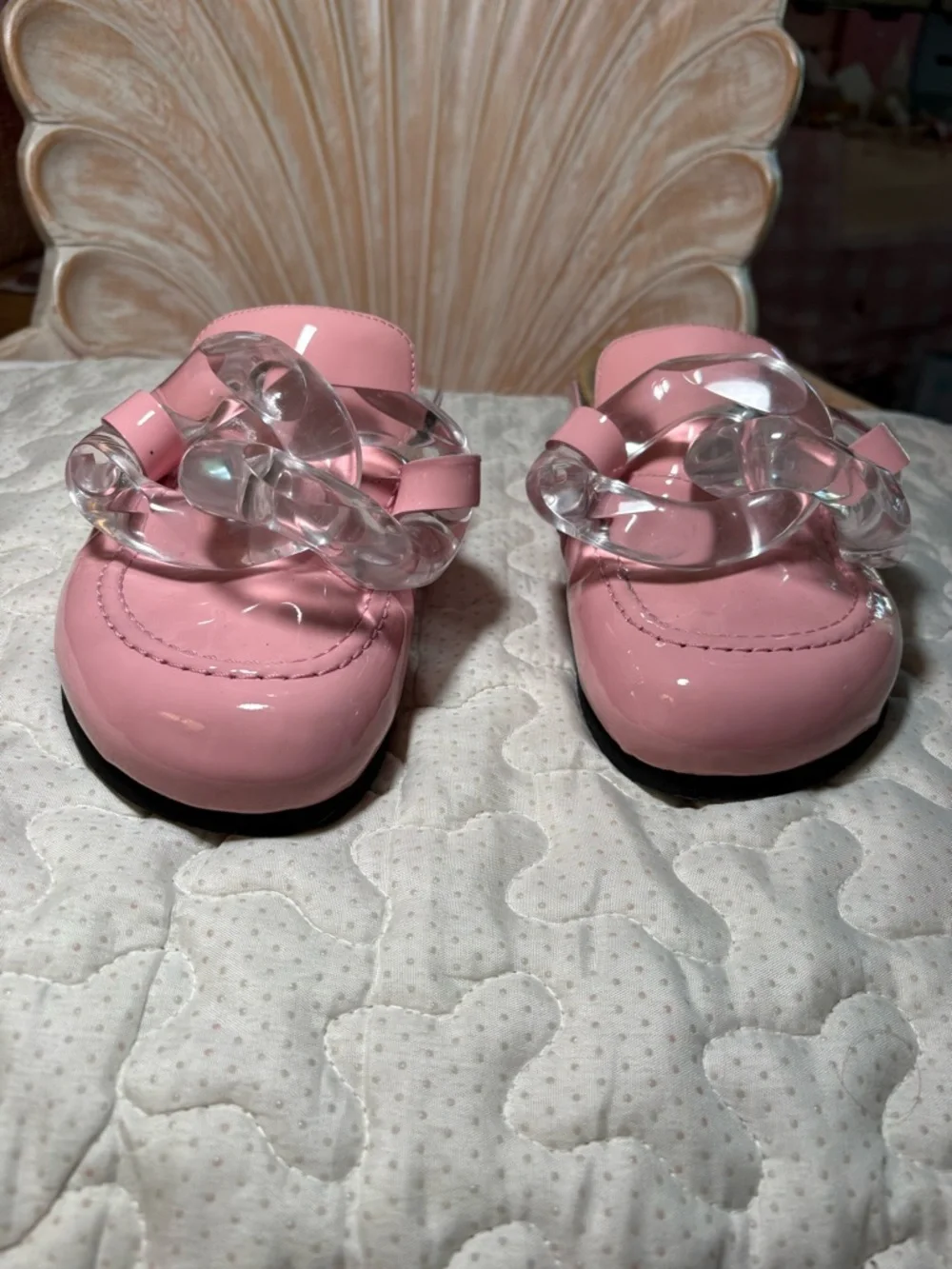 JW ANDERSON Pink Patent Slip-On Mules with Clear Acrylic Chain - Picture 7 of 16